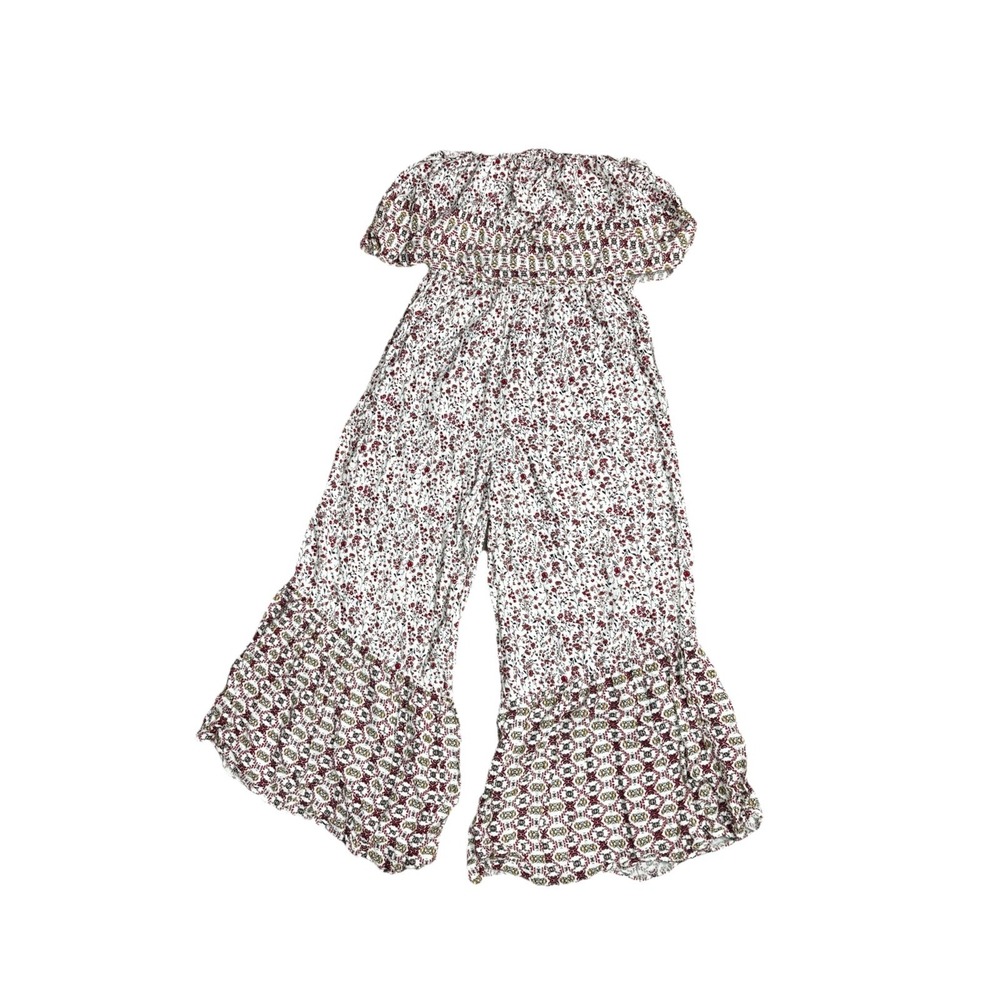 JAPNA Anthropologie Wide Leg Jumpsuit Romper Strapless Ruffle Size Medium Boho